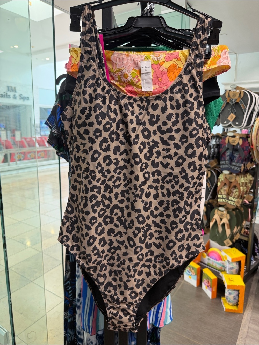Nicole Miller Tan and Black Leopard Print One-Piece Swimsuit NWT
